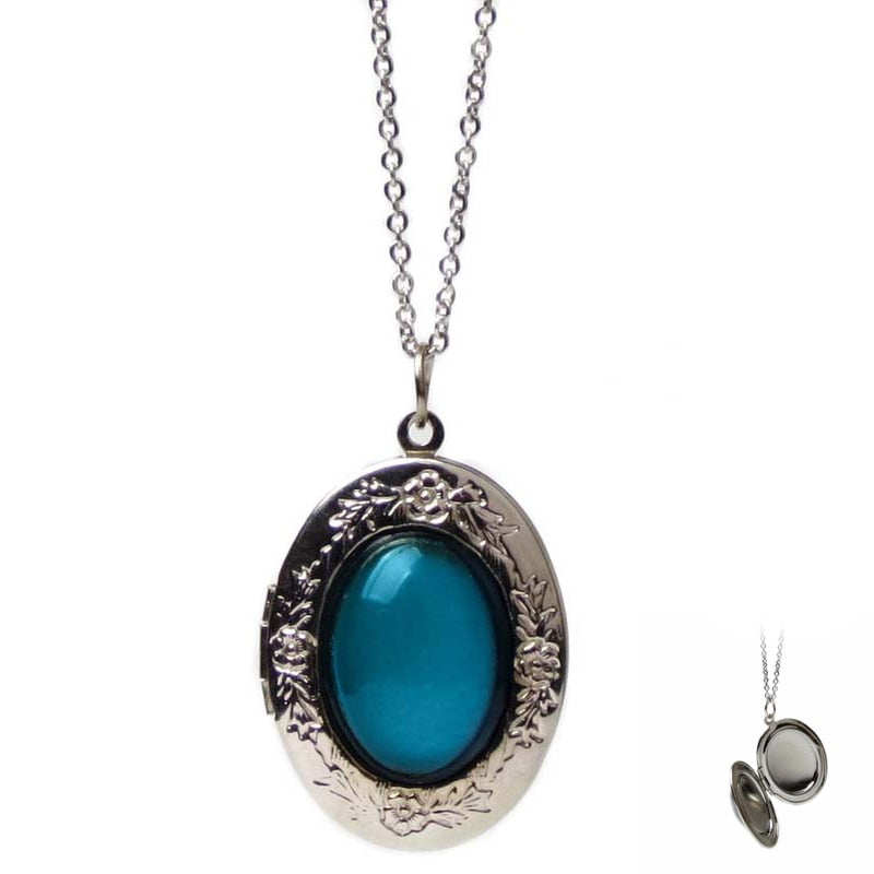 Oval Openable Lockets Photo Frame Pendant Necklace Keepsake Jewelry Temperature Change Color Mood Necklace Women 2020