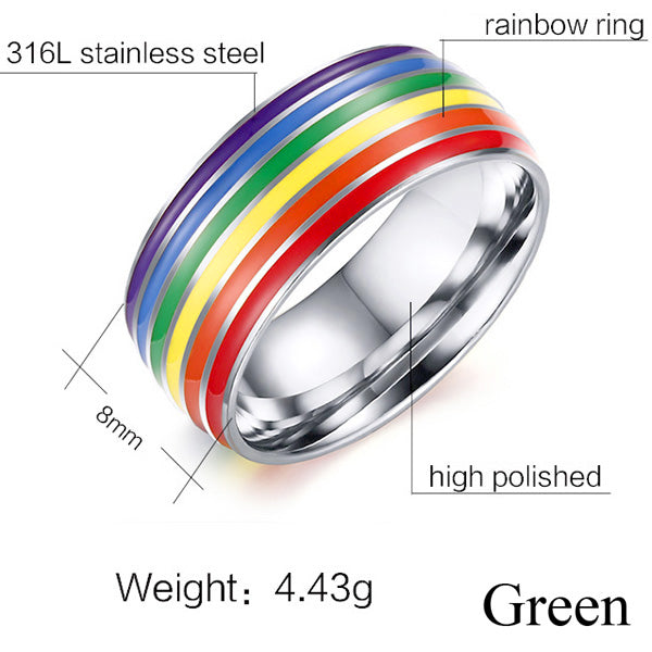 Mens Womens Rainbow Colorful LGBT Ring Stainless Steel Wedding Band Lebian & G Rings
