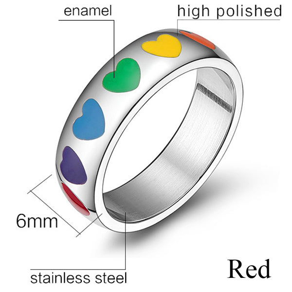 Mens Womens Rainbow Colorful LGBT Ring Stainless Steel Wedding Band Lebian & G Rings