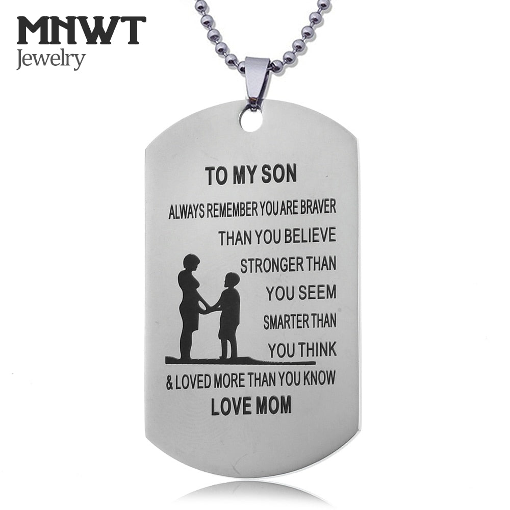 MNWT TO MY SON Stainless Steel Pendant Necklaces Engrave Name Love Dad/Mum ID Tag/Army Tag Pendant Necklace