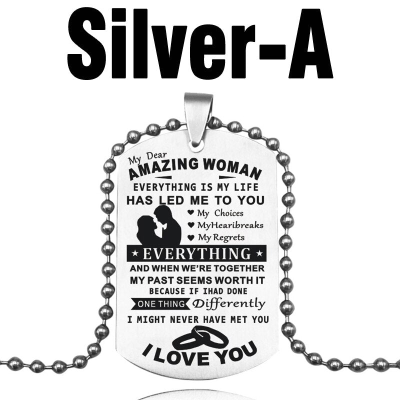 MNWT TO MY SON Stainless Steel Pendant Necklaces Engrave Name Love Dad/Mum ID Tag/Army Tag Pendant Necklace