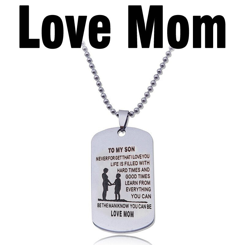 MNWT TO MY SON Stainless Steel Pendant Necklaces Engrave Name Love Dad/Mum ID Tag/Army Tag Pendant Necklace
