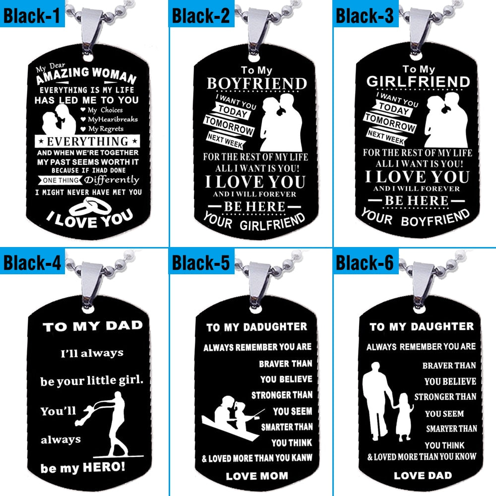 MNWT TO MY SON Stainless Steel Pendant Necklaces Engrave Name Love Dad/Mum ID Tag/Army Tag Pendant Necklace
