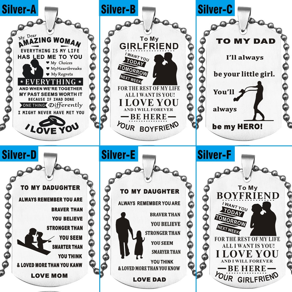 MNWT TO MY SON Stainless Steel Pendant Necklaces Engrave Name Love Dad/Mum ID Tag/Army Tag Pendant Necklace