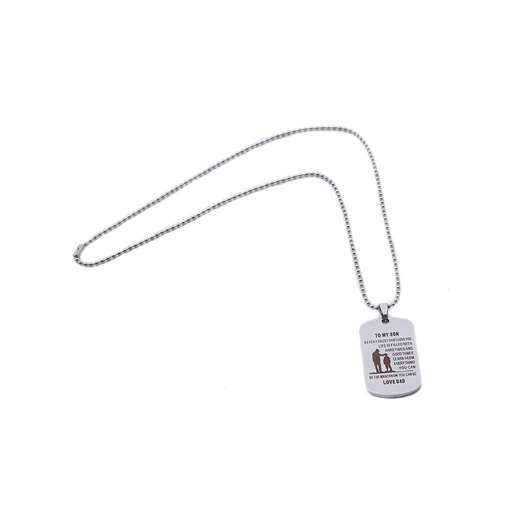 MNWT TO MY SON Stainless Steel Pendant Necklaces Engrave Name Love Dad/Mum ID Tag/Army Tag Pendant Necklace