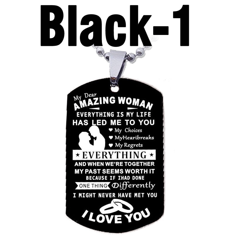 MNWT TO MY SON Stainless Steel Pendant Necklaces Engrave Name Love Dad/Mum ID Tag/Army Tag Pendant Necklace