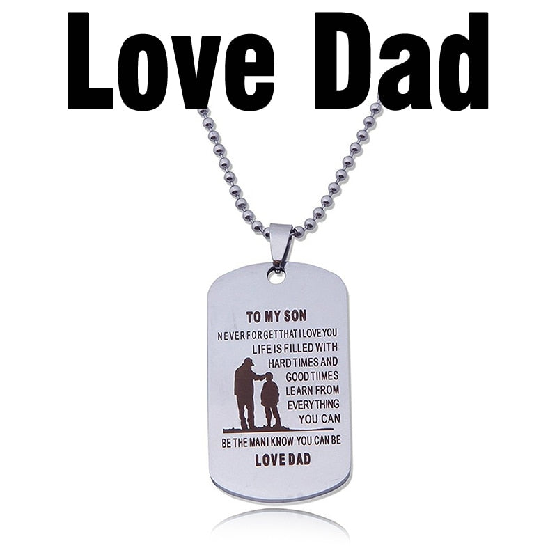 MNWT TO MY SON Stainless Steel Pendant Necklaces Engrave Name Love Dad/Mum ID Tag/Army Tag Pendant Necklace