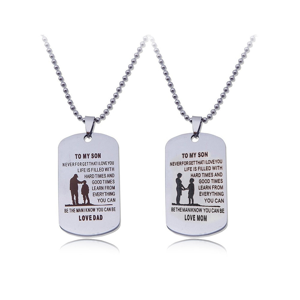 MNWT TO MY SON Stainless Steel Pendant Necklaces Engrave Name Love Dad/Mum ID Tag/Army Tag Pendant Necklace