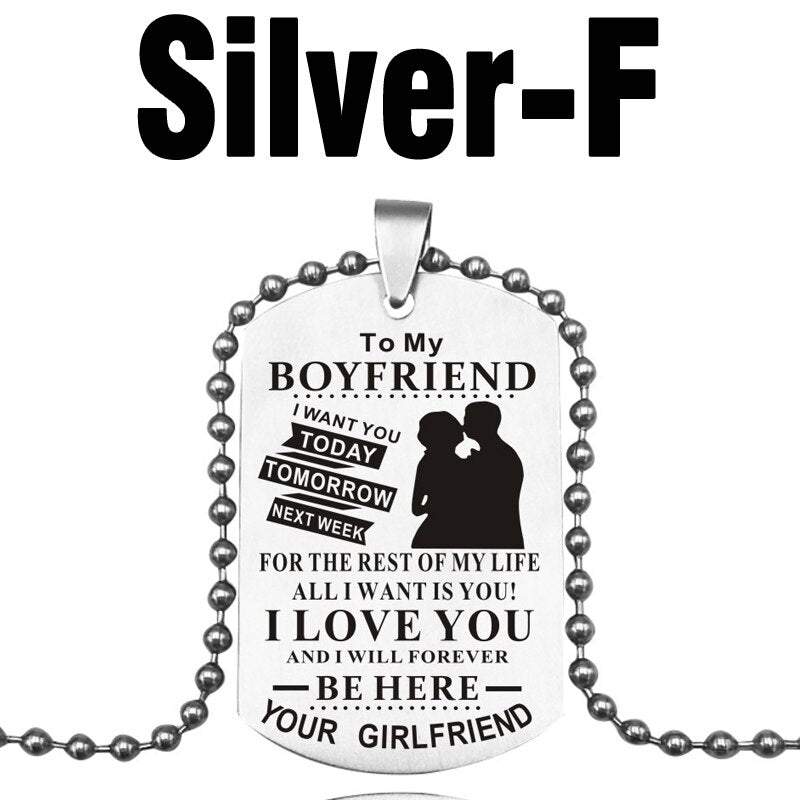 MNWT TO MY SON Stainless Steel Pendant Necklaces Engrave Name Love Dad/Mum ID Tag/Army Tag Pendant Necklace