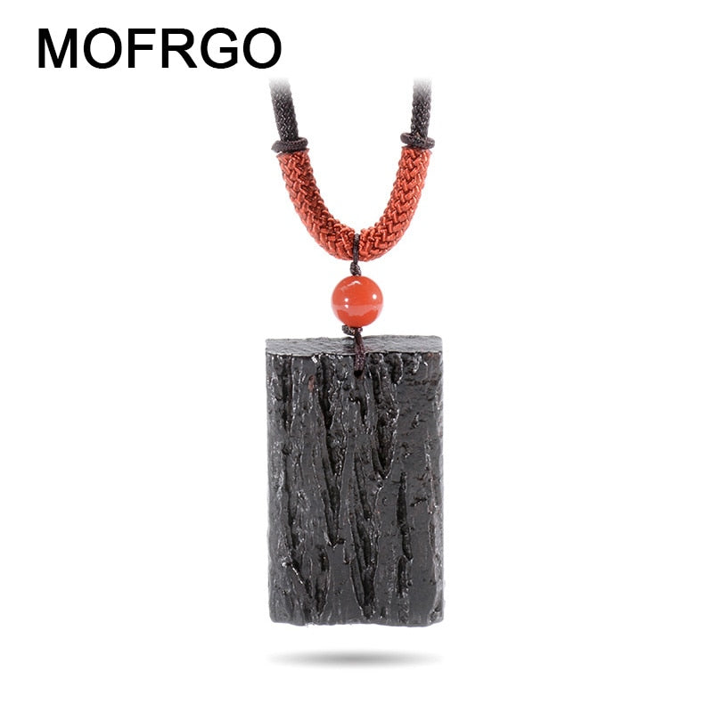 Vintage Wood Pendant Women Necklace Geometric Ebony Five Strand Braided Chain Resin Bead Chinese Style Wooden Jewelry