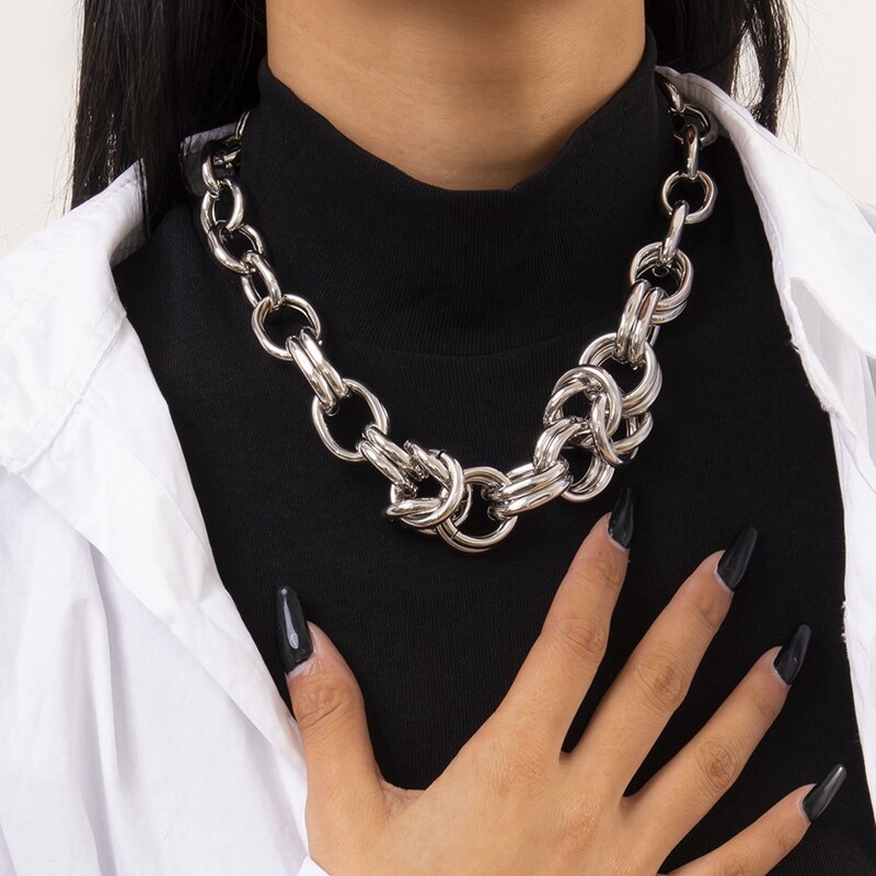 MOGAKU Exaggerated Goth Chunky Necklace Women Twisted Knot Chokers Necklaces Creative Punk Hip Hop Thick Chains Jewelry