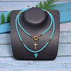 MOON GIRL 85cm Long Cross Pendant Necklace for Women  Colour Beads Boho Double Layer Statement Femme Choker