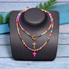 MOON GIRL 85cm Long Cross Pendant Necklace for Women  Colour Beads Boho Double Layer Statement Femme Choker
