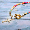 MOON GIRL 85cm Long Cross Pendant Necklace for Women  Colour Beads Boho Double Layer Statement Femme Choker