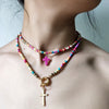 MOON GIRL 85cm Long Cross Pendant Necklace for Women  Colour Beads Boho Double Layer Statement Femme Choker