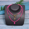 MOON GIRL 85cm Long Cross Pendant Necklace for Women  Colour Beads Boho Double Layer Statement Femme Choker