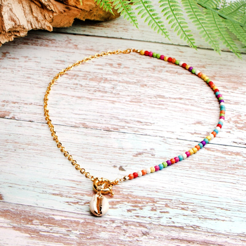 MOON GIRL Boho Cowrie Choker Natural Shell Pendant Necklace Women Design Chain Collares  Collier Femme