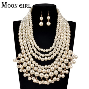 MOON GIRL Pearl choker Nigeria Wedding African Beads Jewelry Set Fashion statement necklace set  for women online shopping india