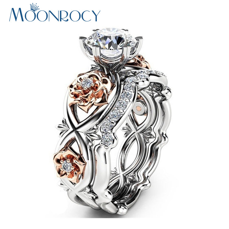 Drop Shipping Jewelry Wholesale Vintage Silver Color Rose Gold Color Cute Rose Flower Rings for Women Girls Gift