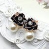 Cubic Zirconia Rose Gold Color Fashion Black Rose Crystal Earrings Simulated Pearl Earrings For Women
