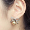 Rose Gold Color Austrian Crystal Fashion Imitation pearl bowknot crystal earrings for women Gift