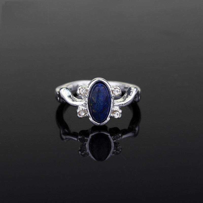 MQCHUN  Movies Jewelry The Vampire Diaries Ring Elena Gilbert Daylight Rings Vintage Crystal Ring Blue Lapis Cosplay Gift