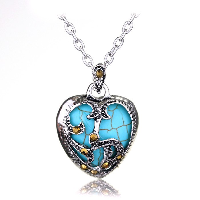 Jewelry Natural Stone Turquoises Necklace Blue Black Color Heart Shape Women Party Jewelry Heart Necklace Pendant