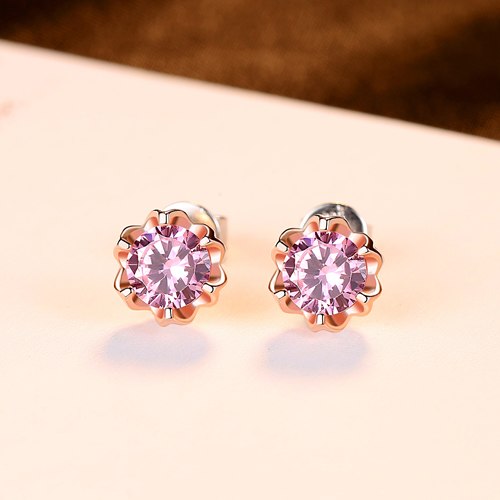 Cute Pink Cubic Zirconia Crystal Flower 925 Silver Earrings 2020 New Designs Silver Fine Jewelry for Women Gift SE0034