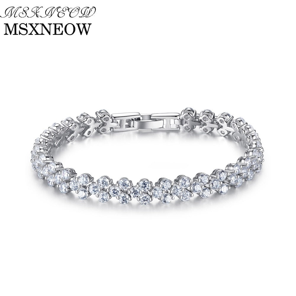 Hot Selling Roman Chain Bracelet for Women Luxury 2.75mm Cubic Zirconia Inl Charm Bride Wedding Bracelets SB0015