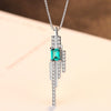 Romantic Women Pendant Charms Chain Necklace Emerald Blue-Green Dinmond Stone with Small CZ Crystal around S925 Silver
