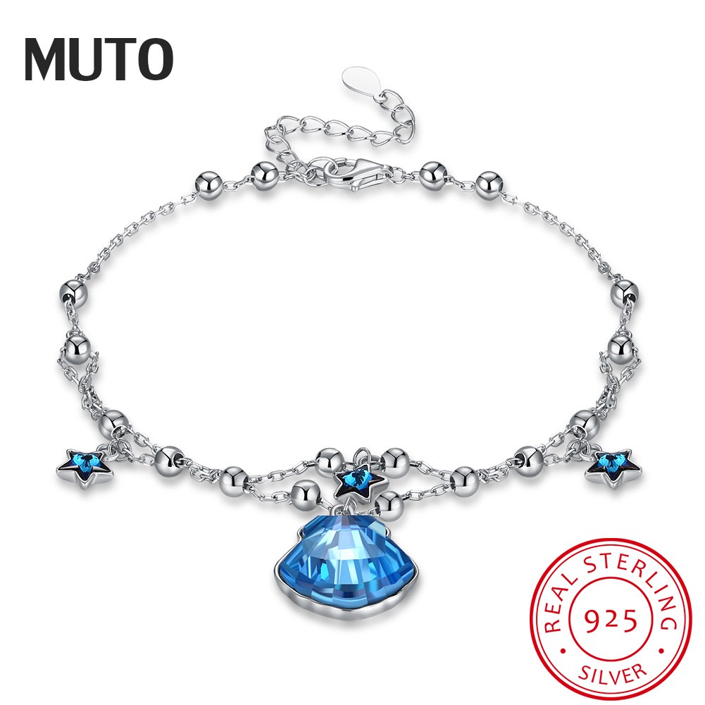 925 Sterling Silver Bracelet Crystal from Austria Shell Star Shape Charm Silver Bracelet Women Fine Luxury Jewelry SVSZ3873
