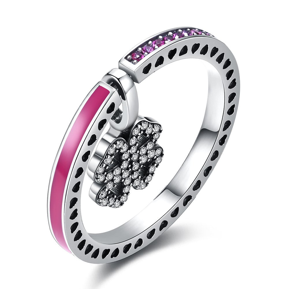 925 Sterling Silver Vintage Style Women Lucky Four Leaf Clover Heart Shaped Hollow Silver Ring DIY Jewelr SVJZ6243