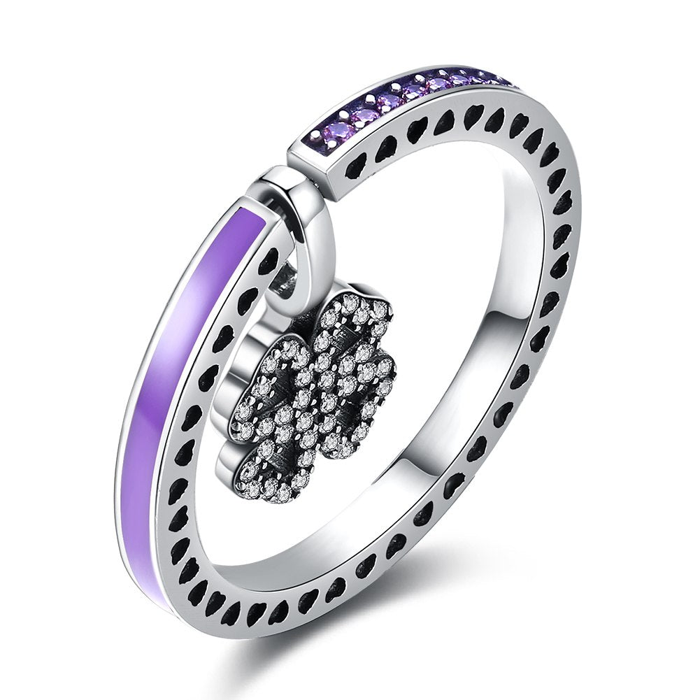 925 Sterling Silver Vintage Style Women Lucky Four Leaf Clover Heart Shaped Hollow Silver Ring DIY Jewelr SVJZ6243