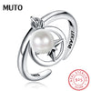 Authentic 925 Sterling Silver Female Rings With Simulated Pearl & Star Pendant For Women Open Ring Fine Jewelry SVJZ6267
