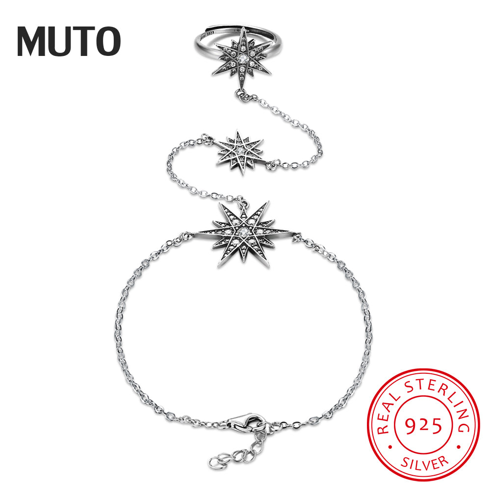 Brand New Original Luxury 925 Sterling Silver Vintage Style Star Women Crystal CZ Long Bracelet Fine Jewelry SVSZ3918