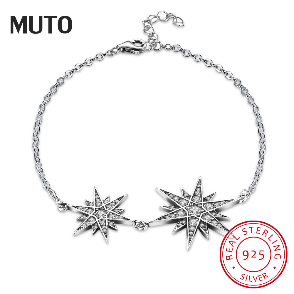 Brand New Original Vintage Star Shape Trendy 925 Sterling Silver Women Bracelet Fine Jewelry SVSZ3916