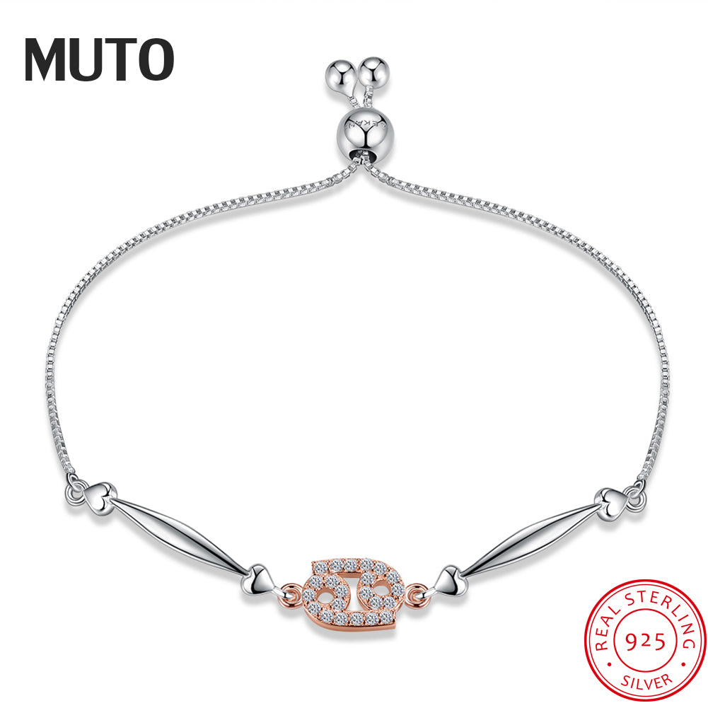 Constellation Series Cancer Style 925 Sterling Silver Jewelry Zircon Rose Gold Color Adjustable Bracelet for Women SVSZ3900