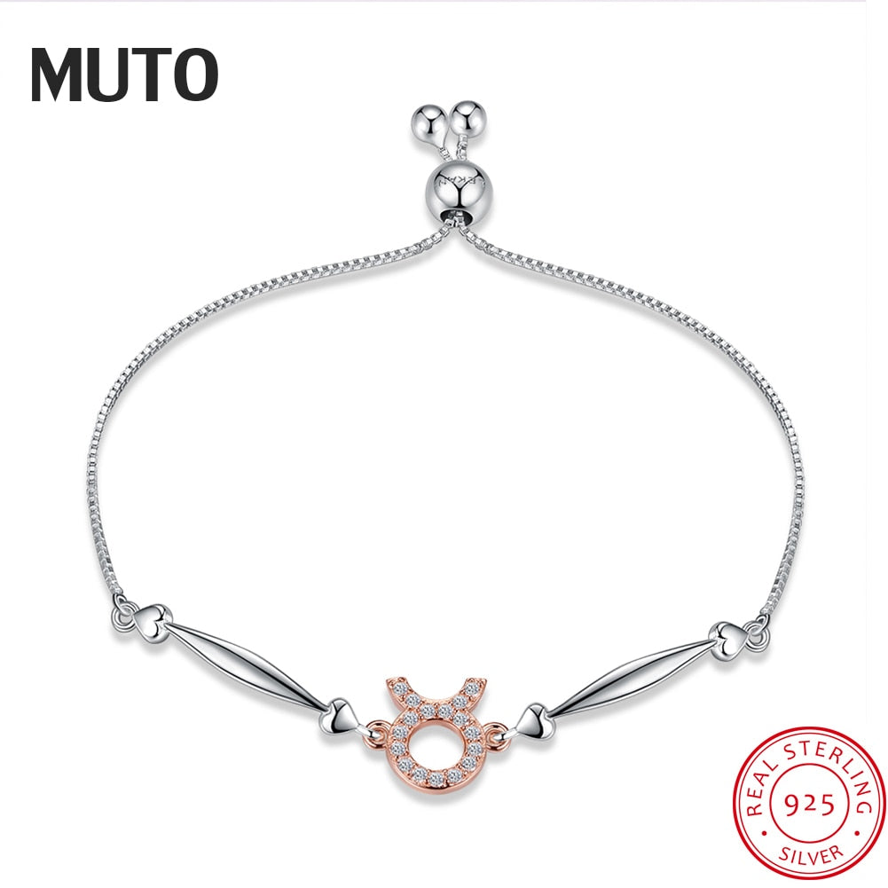 Constellation Series Taurus Style Rose Color Charm 925 Sterling Silver Jewelry Women Bracelets & Bangles SVSZ3906