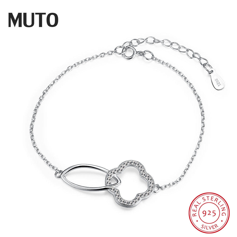 Flower Brief Lady's 925 Sterling Silver Jewelry Charm Bracelets for Women Office Style Fine Jewellry SVSZ3856