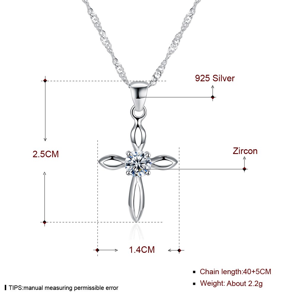 Genuine 925 Sterling Silver Women Pendant & Necklace With Chain Cross Shape AAA CZ Female Wedding Party Jewelry SVXL7036