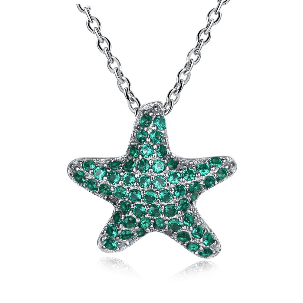 Green Color Star 925 Sterling Silver Pendant Necklace for Women Party Fine Jewelry Dropshipping Wholesale SVXL1953