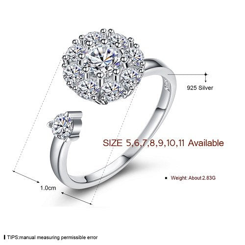 New Hot Hipster Web Celebrity 2 carats Rotating Ring for Women Party 925 Sterling Silver Flower Shape Fine Jewelry SVJZ6161
