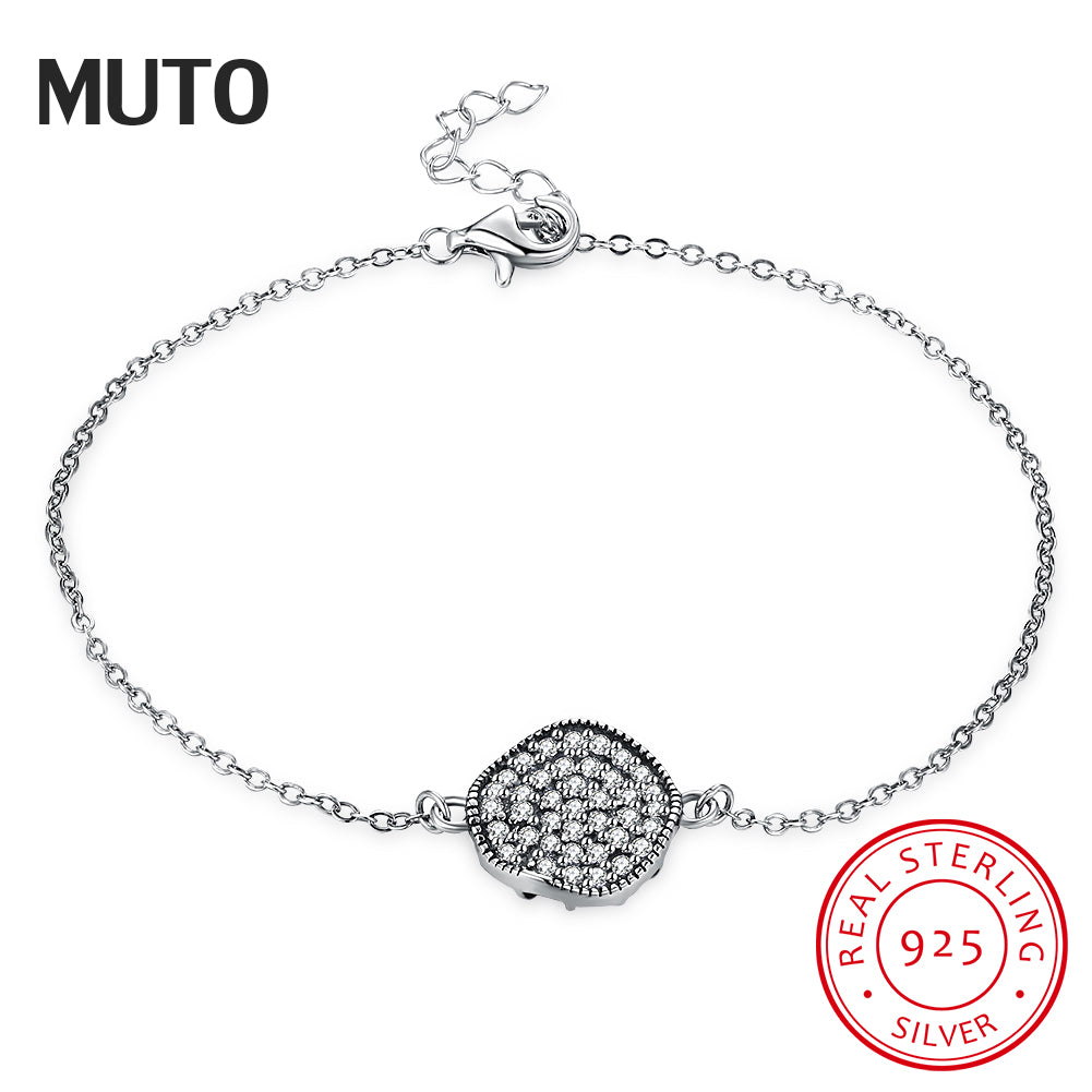 Original 925 Sterling silver Vintage Classic Crystal Chain Bracelet for Women Tiny Zircon Design Fine Jewelry SVSZ3912