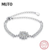 Shining Sunflower 20cm Hand 925 Sterling Silver Fine Jewelry Luxury AAA CZ Women Bracelets & Bangles SVSZ3846
