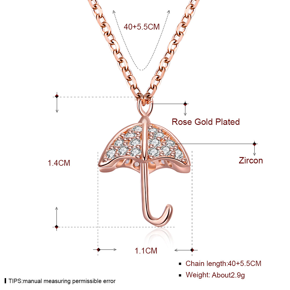 Umbrellas Pendant Zircon Women's 925 Sterling Silver Necklace Rose Color Woman Fine Jewelry Wholesale SVXL7064