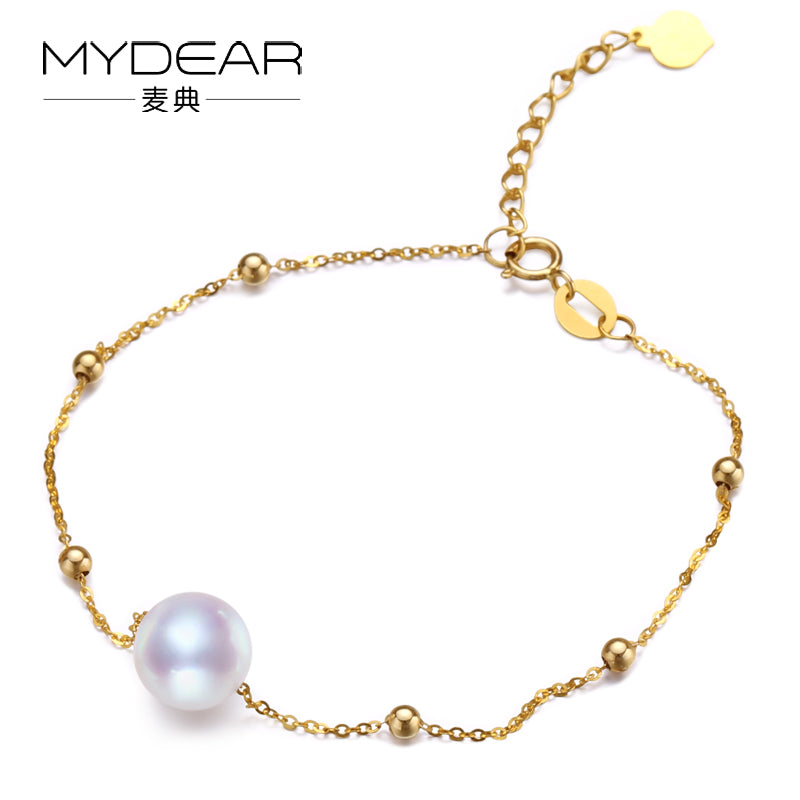 MYDEAR Fine Pearl Jewelry Recently Style Real 8.5-9mm Akoya Pearl Bracelace Pearl Jewelry Women Gold Bracelets
