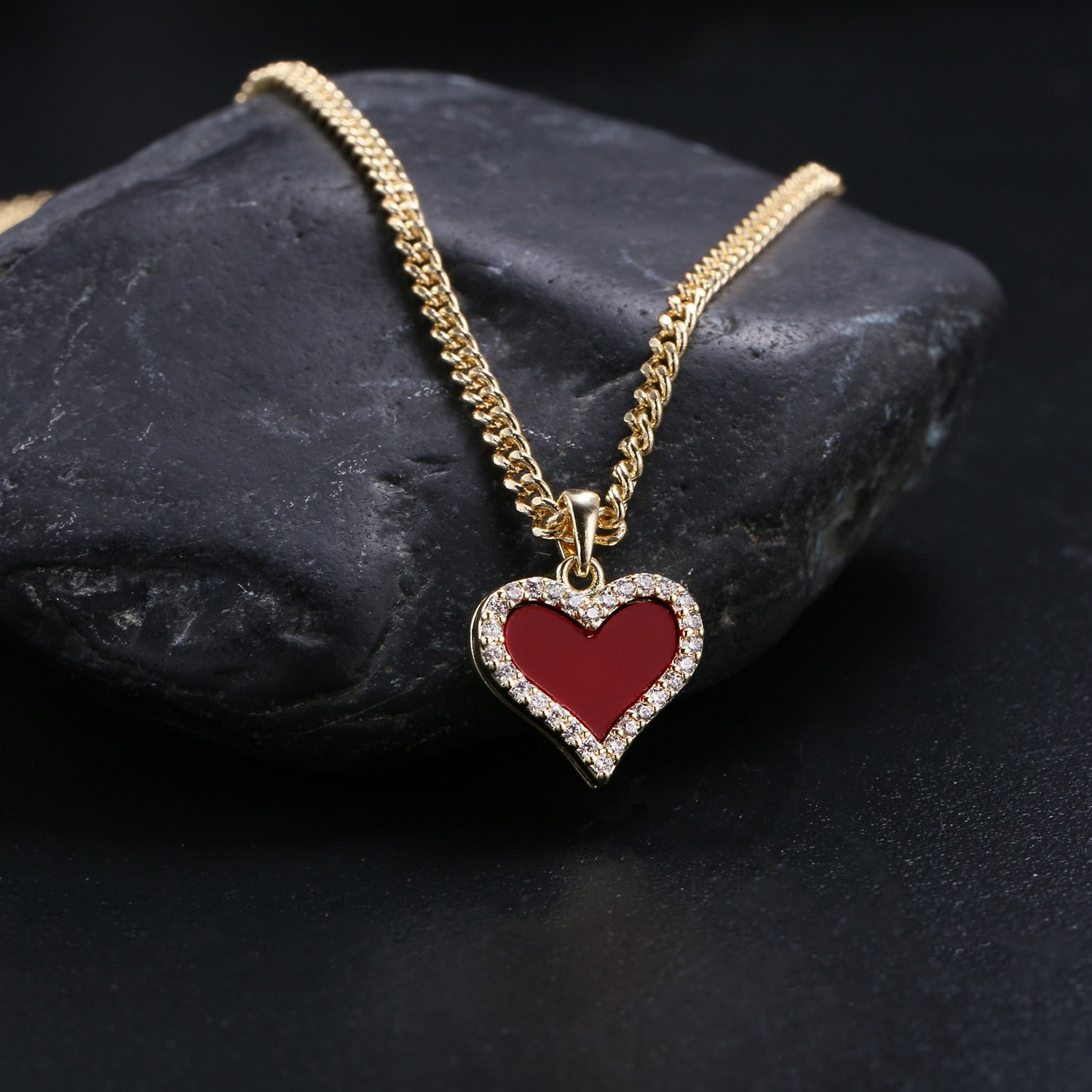 MYDIY Romantic Shiny Crystal Red Black Heart Pendant Necklaces For Women Jewelry Simple Chain Choker Bridesmaid Bijoux