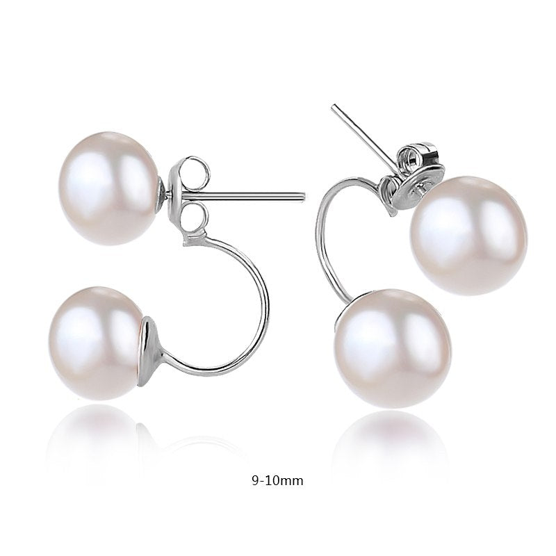 MYMPH Real pearl stud earrings jewelry fine natural double pearl earring jewelry party wedding gift for women