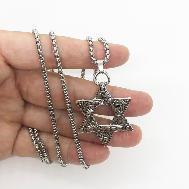 Magen David Pendant Israel Chain Necklaces Men Women Alloy Judaica Silver Color Jewish Jewelry