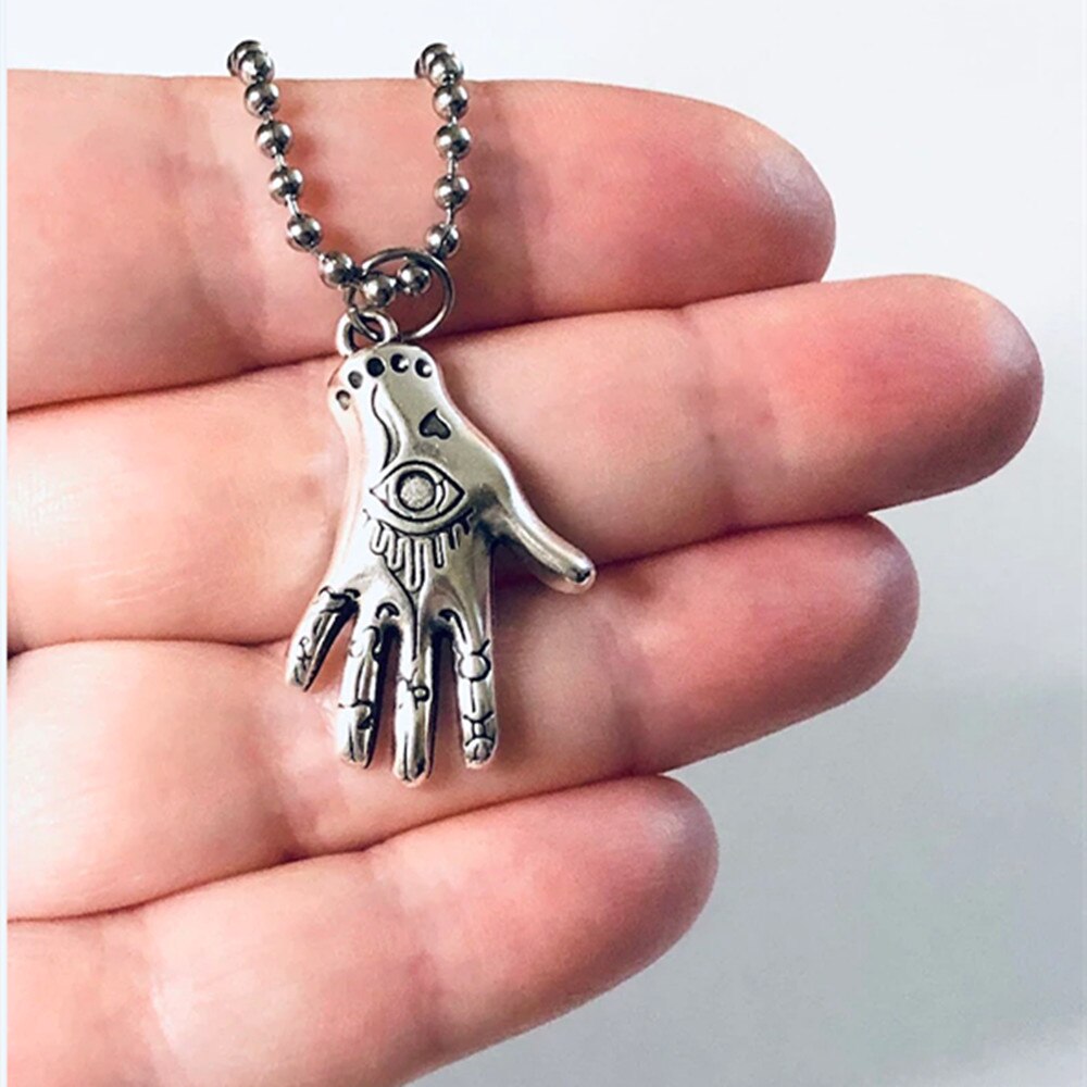 Magic Palmistry Hand pendant Necklace Hamsa Hand with Evil Eye Witchy Necklace Signs Wicca Wiccan Divination jewelry